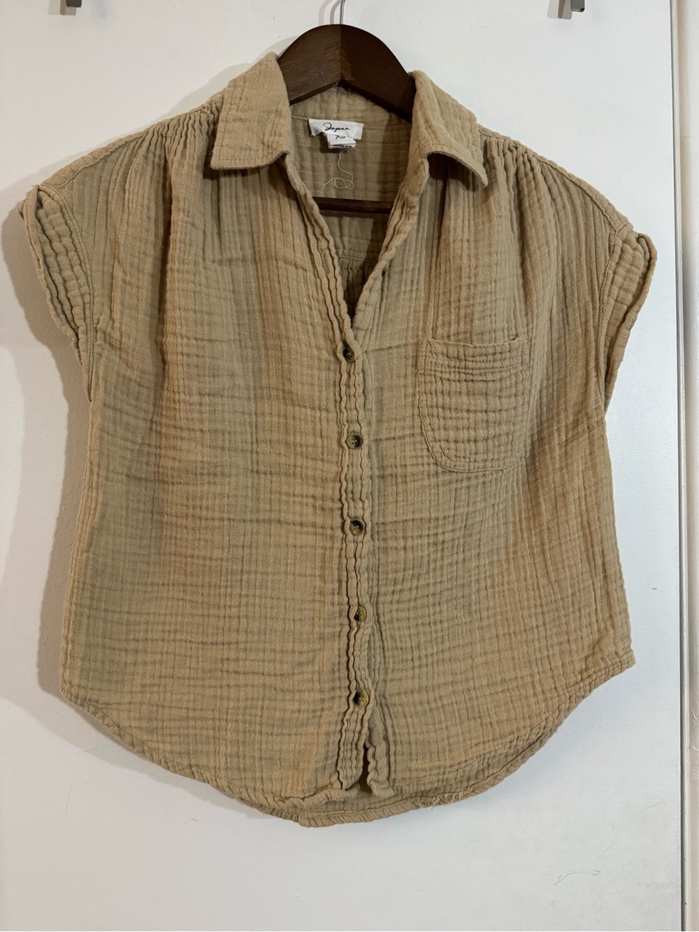 Japna Tan Cotton Gauze Button-Down Shirt